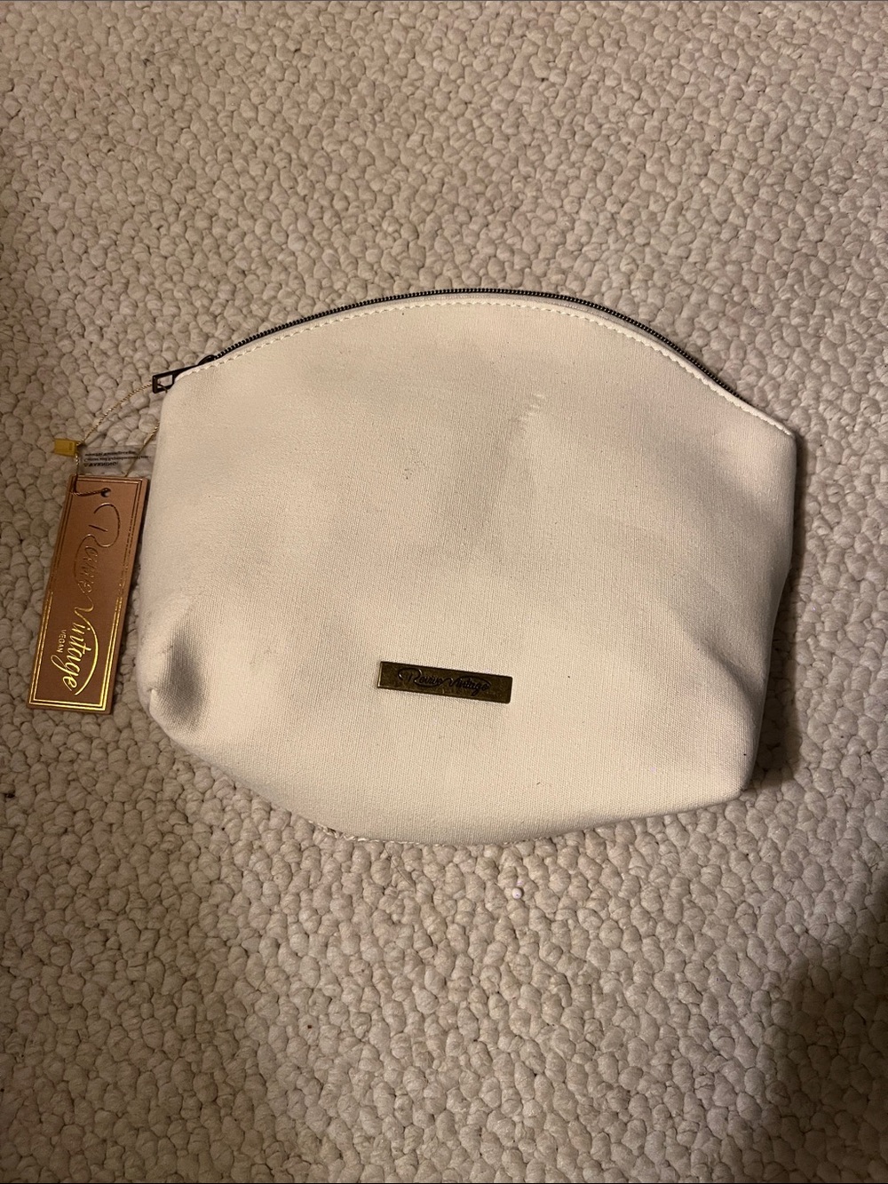 Vintage Cream Cosmetic Pouch with Gold Accent